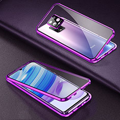 Luxury Aluminum Metal Frame Mirror Cover Case 360 Degrees for Xiaomi Redmi 10X 5G Purple