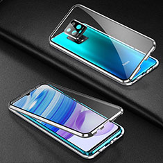 Luxury Aluminum Metal Frame Mirror Cover Case 360 Degrees for Xiaomi Redmi 10X Pro 5G Silver