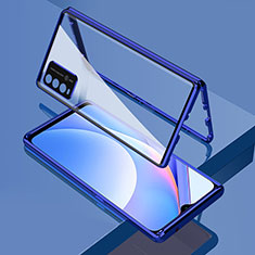 Luxury Aluminum Metal Frame Mirror Cover Case 360 Degrees for Xiaomi Redmi 9T 4G Blue