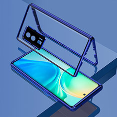 Luxury Aluminum Metal Frame Mirror Cover Case 360 Degrees for Xiaomi Redmi K60 Pro 5G Blue