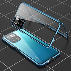 Luxury Aluminum Metal Frame Mirror Cover Case 360 Degrees for Xiaomi Redmi Note 10 Pro 5G Blue