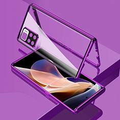 Luxury Aluminum Metal Frame Mirror Cover Case 360 Degrees for Xiaomi Redmi Note 11 Pro+ Plus 5G Purple