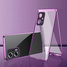 Luxury Aluminum Metal Frame Mirror Cover Case 360 Degrees for Xiaomi Redmi Note 11T Pro 5G Purple
