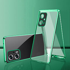 Luxury Aluminum Metal Frame Mirror Cover Case 360 Degrees for Xiaomi Redmi Note 12T Pro 5G Green