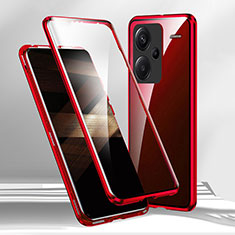 Luxury Aluminum Metal Frame Mirror Cover Case 360 Degrees for Xiaomi Redmi Note 13 Pro+ Plus 5G Red