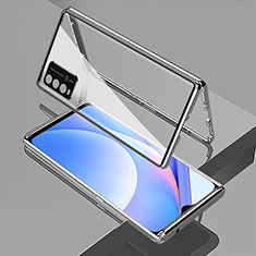 Luxury Aluminum Metal Frame Mirror Cover Case 360 Degrees for Xiaomi Redmi Note 9 4G Silver