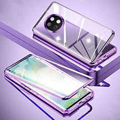 Luxury Aluminum Metal Frame Mirror Cover Case 360 Degrees for Xiaomi Redmi Note 9T 5G Purple