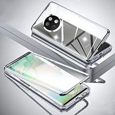 Luxury Aluminum Metal Frame Mirror Cover Case 360 Degrees for Xiaomi Redmi Note 9T 5G Silver