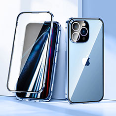 Luxury Aluminum Metal Frame Mirror Cover Case 360 Degrees LK1 for Apple iPhone 13 Pro Blue