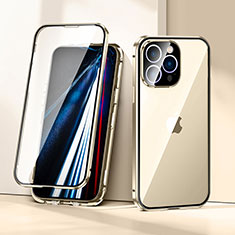 Luxury Aluminum Metal Frame Mirror Cover Case 360 Degrees LK1 for Apple iPhone 13 Pro Gold