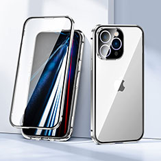 Luxury Aluminum Metal Frame Mirror Cover Case 360 Degrees LK1 for Apple iPhone 13 Pro Max Silver