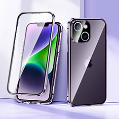 Luxury Aluminum Metal Frame Mirror Cover Case 360 Degrees LK1 for Apple iPhone 14 Plus Purple