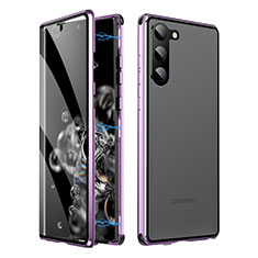 Luxury Aluminum Metal Frame Mirror Cover Case 360 Degrees LK1 for Samsung Galaxy S22 Plus 5G Purple