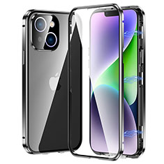 Luxury Aluminum Metal Frame Mirror Cover Case 360 Degrees LK2 for Apple iPhone 14 Black