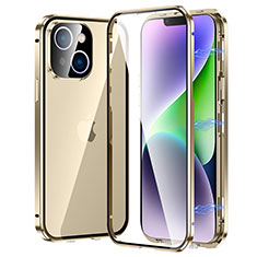 Luxury Aluminum Metal Frame Mirror Cover Case 360 Degrees LK2 for Apple iPhone 14 Plus Gold