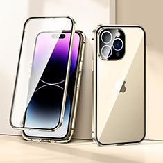 Luxury Aluminum Metal Frame Mirror Cover Case 360 Degrees LK2 for Apple iPhone 14 Pro Max Gold