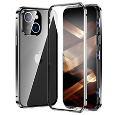 Luxury Aluminum Metal Frame Mirror Cover Case 360 Degrees LK2 for Apple iPhone 15 Plus Black