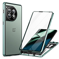 Luxury Aluminum Metal Frame Mirror Cover Case 360 Degrees LK2 for OnePlus 12R 5G Green
