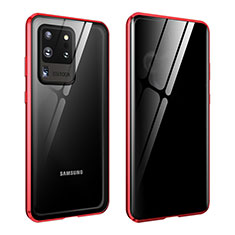 Luxury Aluminum Metal Frame Mirror Cover Case 360 Degrees LK2 for Samsung Galaxy S20 Ultra Red