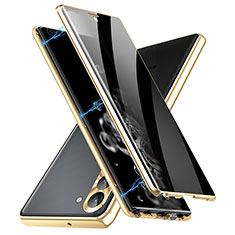 Luxury Aluminum Metal Frame Mirror Cover Case 360 Degrees LK2 for Samsung Galaxy S22 5G Gold