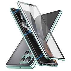 Luxury Aluminum Metal Frame Mirror Cover Case 360 Degrees LK2 for Samsung Galaxy S22 Ultra 5G Green