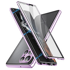Luxury Aluminum Metal Frame Mirror Cover Case 360 Degrees LK2 for Samsung Galaxy S22 Ultra 5G Purple