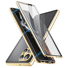 Luxury Aluminum Metal Frame Mirror Cover Case 360 Degrees LK2 for Samsung Galaxy S23 Ultra 5G Gold
