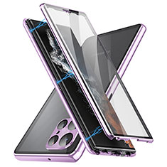 Luxury Aluminum Metal Frame Mirror Cover Case 360 Degrees LK2 for Samsung Galaxy S23 Ultra 5G Purple