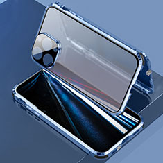 Luxury Aluminum Metal Frame Mirror Cover Case 360 Degrees LK3 for Apple iPhone 13 Pro Max Blue