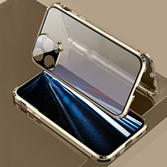 Luxury Aluminum Metal Frame Mirror Cover Case 360 Degrees LK3 for Apple iPhone 13 Pro Max Gold