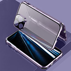 Luxury Aluminum Metal Frame Mirror Cover Case 360 Degrees LK3 for Apple iPhone 13 Pro Max Purple
