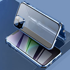 Luxury Aluminum Metal Frame Mirror Cover Case 360 Degrees LK3 for Apple iPhone 14 Plus Blue