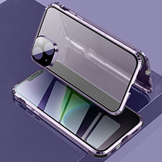 Luxury Aluminum Metal Frame Mirror Cover Case 360 Degrees LK3 for Apple iPhone 14 Plus Purple
