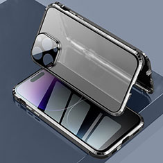 Luxury Aluminum Metal Frame Mirror Cover Case 360 Degrees LK3 for Apple iPhone 14 Pro Max Black