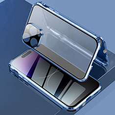 Luxury Aluminum Metal Frame Mirror Cover Case 360 Degrees LK3 for Apple iPhone 14 Pro Max Blue