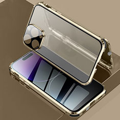 Luxury Aluminum Metal Frame Mirror Cover Case 360 Degrees LK3 for Apple iPhone 14 Pro Max Gold