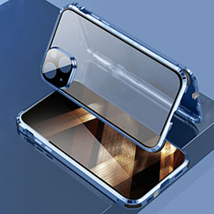 Luxury Aluminum Metal Frame Mirror Cover Case 360 Degrees LK3 for Apple iPhone 15 Plus Blue