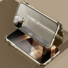 Luxury Aluminum Metal Frame Mirror Cover Case 360 Degrees LK3 for Apple iPhone 15 Plus Gold