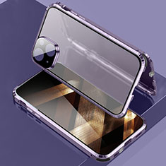 Luxury Aluminum Metal Frame Mirror Cover Case 360 Degrees LK3 for Apple iPhone 15 Plus Purple