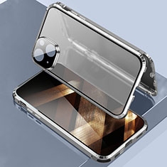 Luxury Aluminum Metal Frame Mirror Cover Case 360 Degrees LK3 for Apple iPhone 15 Plus Silver