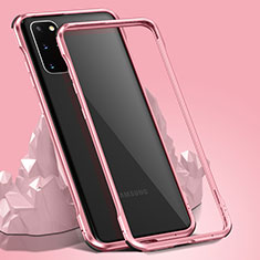 Luxury Aluminum Metal Frame Mirror Cover Case 360 Degrees LK3 for Samsung Galaxy S20 Plus 5G Rose Gold