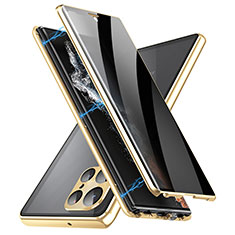 Luxury Aluminum Metal Frame Mirror Cover Case 360 Degrees LK3 for Samsung Galaxy S22 Ultra 5G Gold