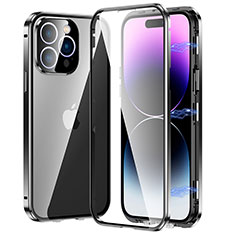 Luxury Aluminum Metal Frame Mirror Cover Case 360 Degrees LO1 for Apple iPhone 14 Pro Black