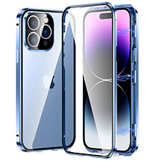 Luxury Aluminum Metal Frame Mirror Cover Case 360 Degrees LO1 for Apple iPhone 14 Pro Blue
