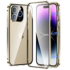 Luxury Aluminum Metal Frame Mirror Cover Case 360 Degrees LO1 for Apple iPhone 14 Pro Max Gold