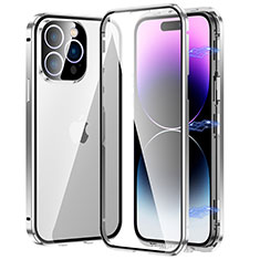 Luxury Aluminum Metal Frame Mirror Cover Case 360 Degrees LO1 for Apple iPhone 14 Pro Max Silver