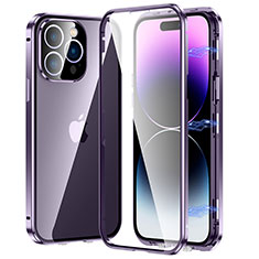 Luxury Aluminum Metal Frame Mirror Cover Case 360 Degrees LO1 for Apple iPhone 14 Pro Purple