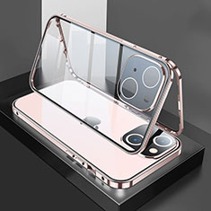 Luxury Aluminum Metal Frame Mirror Cover Case 360 Degrees M01 for Apple iPhone 13 Mini Rose Gold