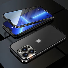 Luxury Aluminum Metal Frame Mirror Cover Case 360 Degrees M01 for Apple iPhone 13 Pro Black