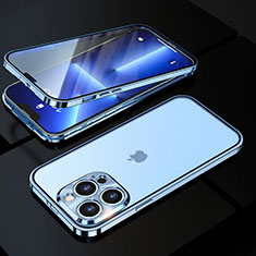 Luxury Aluminum Metal Frame Mirror Cover Case 360 Degrees M01 for Apple iPhone 13 Pro Blue